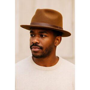 Brixton Wool Felt Fedora Hat Brown Wide Brim Size Large (7 1/2, 60cm)